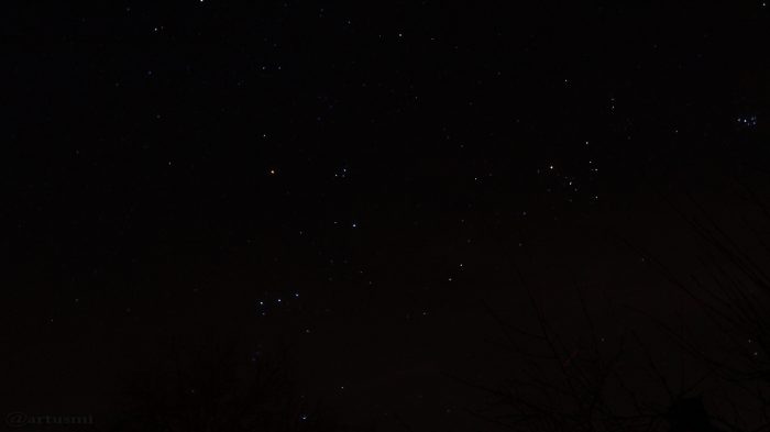 Sternbilder Orion und Stier am 6. Februar 2016 um 23:32 Uhr am Südwesthimmel