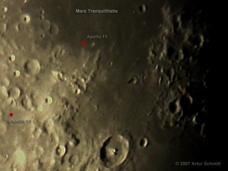Landestellen von Apollo 11 und 16 auf dem Mond - 7. April 2007