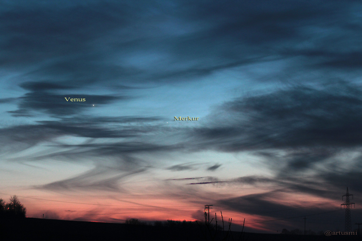 Venus und Merkur am 18. Januar 2015 um 17:40 Uhr am Westhimmel