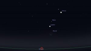 Planeten und Mond am 10. Oktober 2015 um 06:00 Uhr am Osthimmel