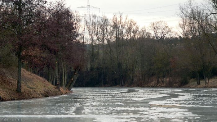 Zugefrorener Fischweiher bei Sommerhausen im Lkr. Würzburg am 1. Februar 2009 um 14:22 Uhr