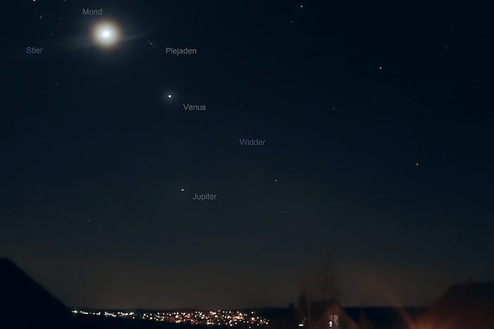 Konstellation Mond - Venus - Jupiter am 27. März 2012 um 21:13 Uhr