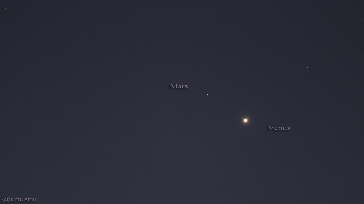 41 Bogenminuten trennen Mars und Venus am 3. November 2015 um 06:23 Uhr