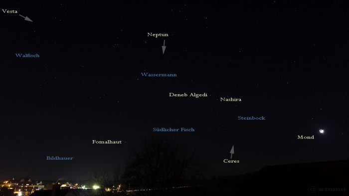 Sternbilder am 14. Dezember 2015 um 18:22 Uhr am Südwesthimmel