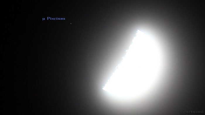 μ Piscium und Mond am 16. Januar 2016 um 19:26 Uhr