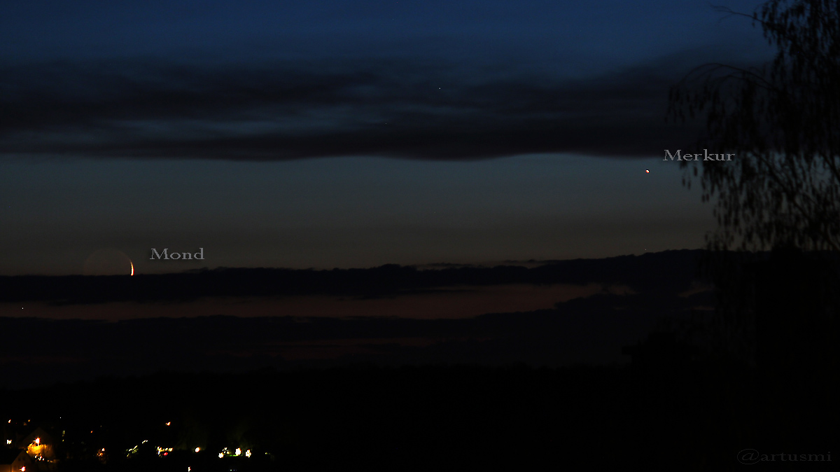 Schmale Mondsichel und Merkur am 8. April 2016 um 21:14 Uhr
