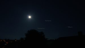 Mond, Saturn, Antares und Mars am 20. Juni 2016 um 01:18 Uhr
