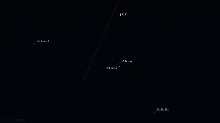 ISS passiert Alkor und Mizar am 7. August 2016 um 22:01 Uhr