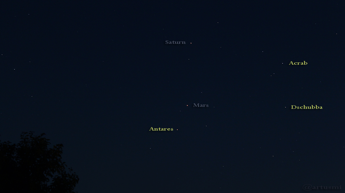 Konstellation Saturn - Mars - Antares am 23. August 2016 um 21:29 Uhr