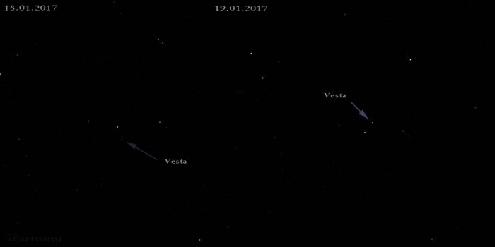 Asteroid Vesta am 18. und 19. Januar 2017