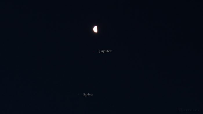 Mond, Jupiter und Spica am 19. Januar 2017 um 07:29 Uhr