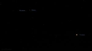 Uranus und Mars mit Venus am 26. Februar 2017 um 19:55 Uhr