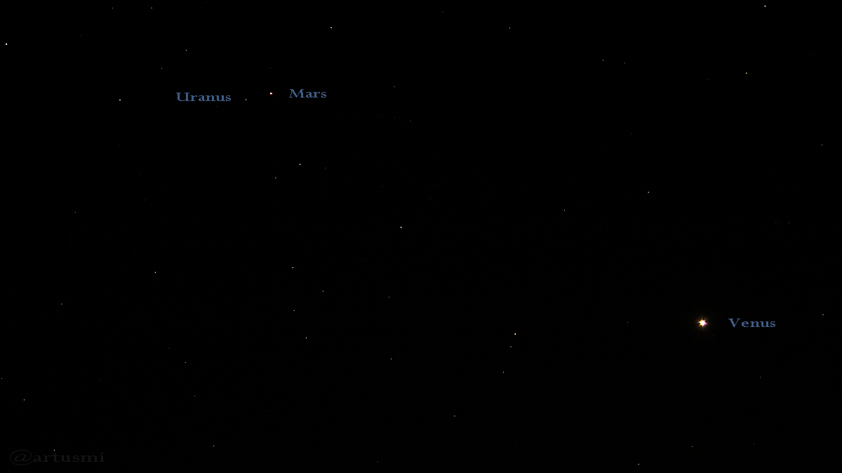 Uranus und Mars mit Venus am 26. Februar 2017 um 19:55 Uhr