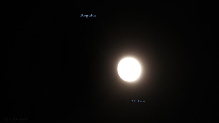 Mond trifft Regulus am 10. März 2017 um 23:04 Uhr