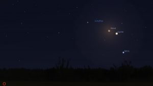 Mond, Jupiter und Spica am 14. März 2017 um 22:00 Uhr