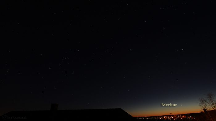 Sternenhimmel mit Merkur am 27. März 2017 um 21:00 Uhr