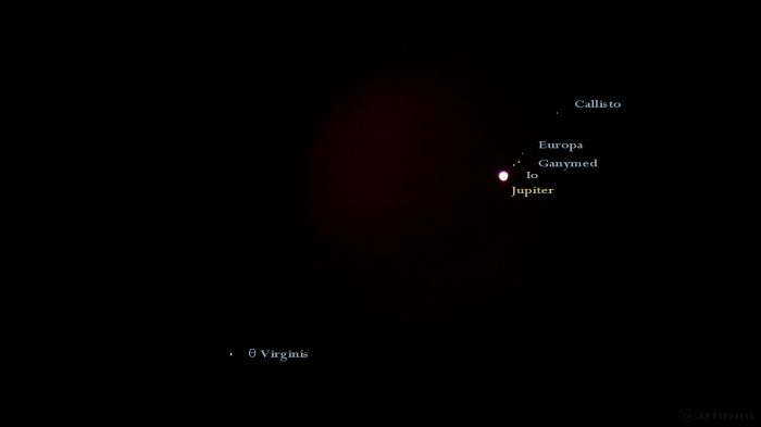 Jupiter mit den galileischen Monden am 10. April 2017 um 23:06 Uhr
