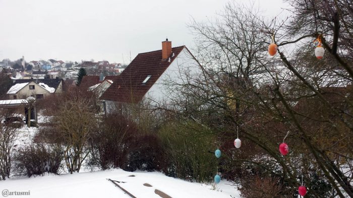 Astronomischer Frühlingsanfang mit Schnee in Eisingen am 20. März 2018 um 15:43 Uhr
