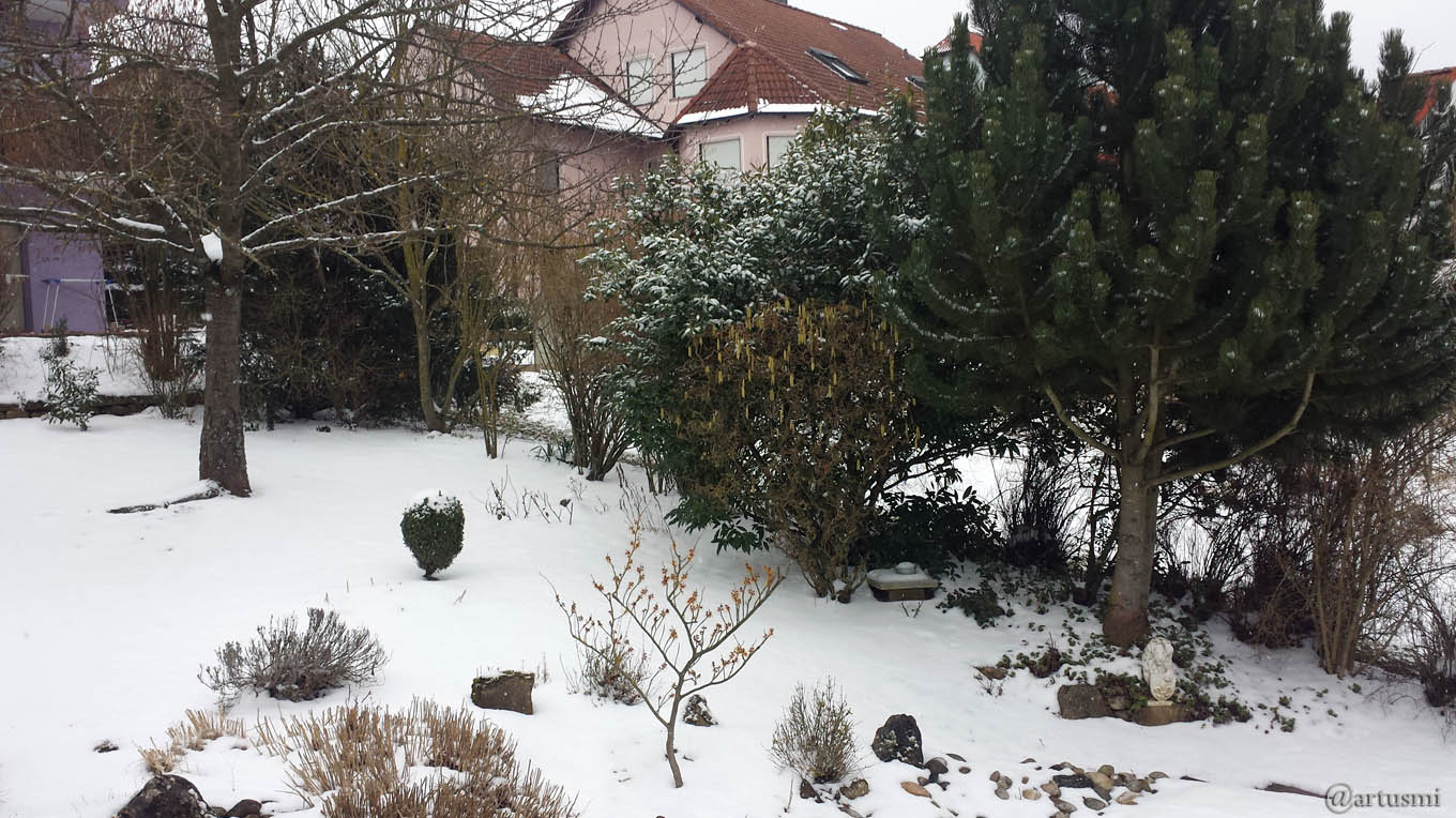 Unser schneebedeckter Garten am 20. März 2018 um 15:43 Uhr