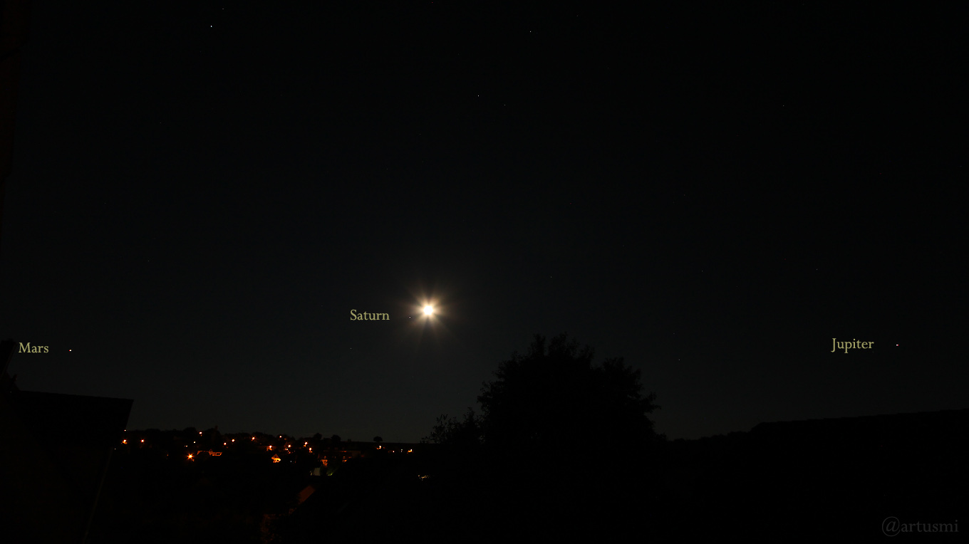 Mars, Saturn, Mond und Jupiter am 28. Juni 2018 um 01:10 Uhr