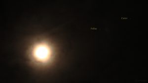 Mond, Pollux und Castor am 17. März 2019 um 00:40 Uhr