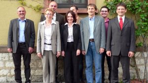 Neue Bürgermeister(innen) und Gemeinderäte am 6. Mai 2008. Von links nach rechts: Karl Kiesel, Anni Pfeffer (3. Bürgermeisterin), Meinolf Rost, Ursula Engert (1. Bürgermeisterin), Ferdinand Schiller, Eberhard Blenk (2. Bürgermeister), Christian Ank und Georg Bausewein.