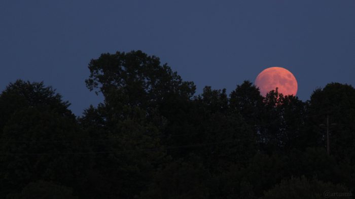 Mondaufgang über dem Guttenberger Forst am 16. Juli 2019 um 21:32 Uhr