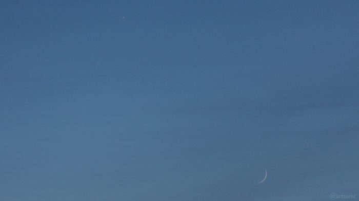 Konstellation Venus - Mond am 28. Dezember 2019 um 16:49 Uhr am Südwesthimmel
