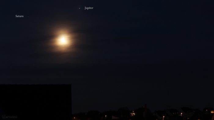 Konstellation Saturn, Jupiter und Mond am 15. April 2020 um 05:33 Uhr