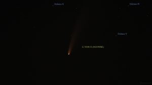 Komet C/2020 F3 (NEOWISE) am 12. Juli 2020 um 02:09 Uhr am Nordosthimmel von Eisingen
