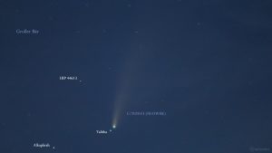 Komet C/2020 F3 (NEOWISE) am 18. Juli 2020 um 22:58 Uhr am Nordwesthimmel von Eisingen