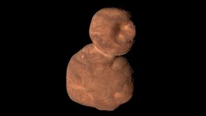 Arrokoth, aufgenommen am 1. Januar 2019 von New Horizons, 7 Min. vor der engsten Annäherung.