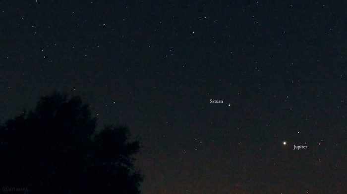 Saturn und Jupiter am 15. September 2020 um 23:25 Uhr am Südwesthimmel von Eisingen