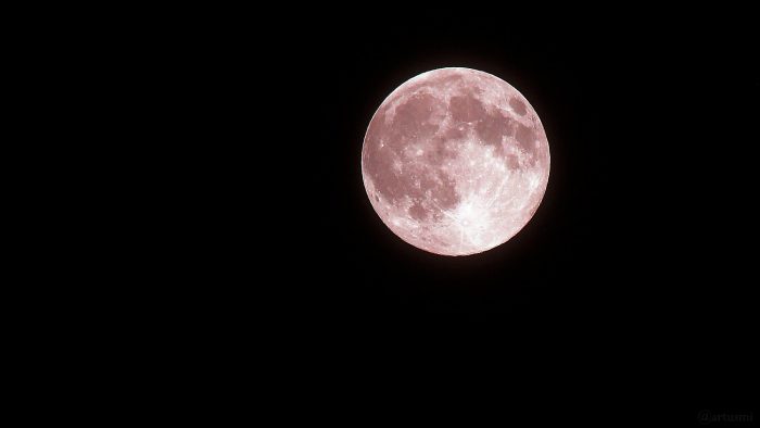 Der sog. Pink Moon am 27. April 2021 um 01:17 Uhr - von uns hier absichtlich rosa eingefärbt