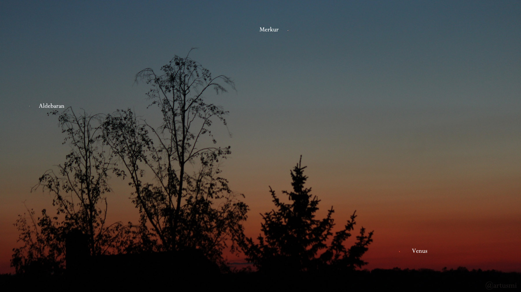 Aldebaran, Merkur und Venus am 7. Mai 2021 am West Nordwesthimmel von Eisingen