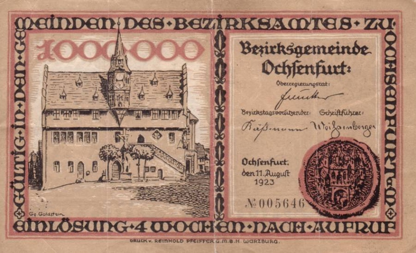 Notgeld aus dem Jahr 1923 - Eine Million - Vorderseite