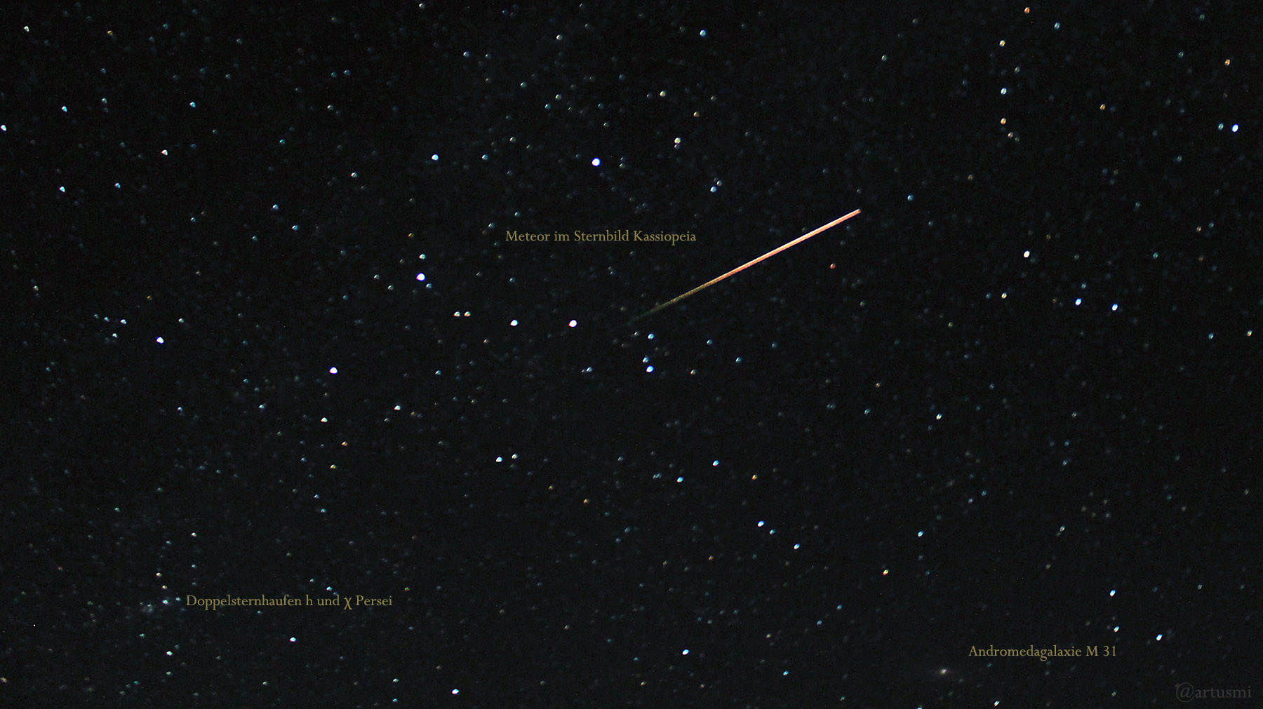 Meteor im Sternbild Kassiopei am 13. August 2021
