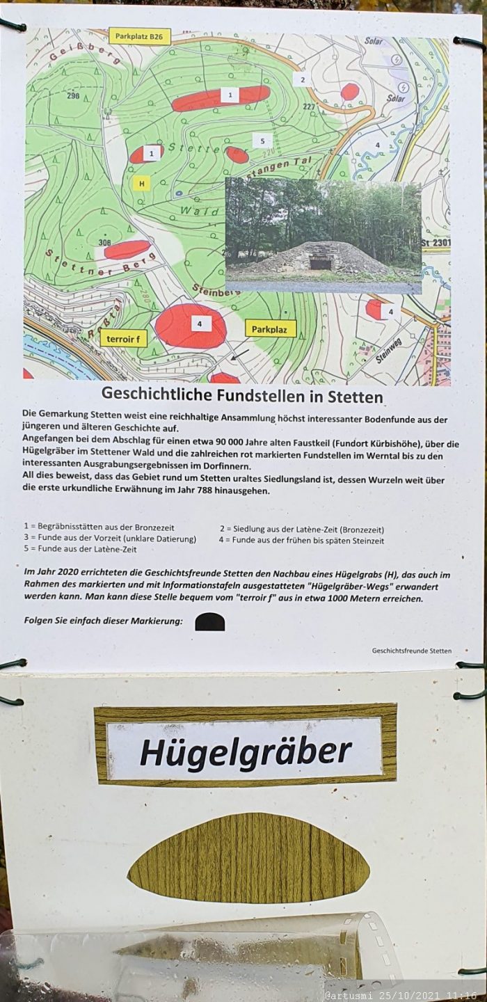 Infotafel zu den geschichtlichen Fundstellen in Stetten oberhalb des terroir f Karlstadt-Stetten