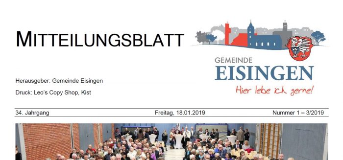 Erste PDF-Ausgabe des Mitteilungsblatts der Gemeinde Eisingen in Unterfranken durch Leo's Copy Shop, Kist