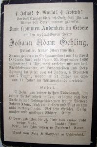 Sterbebild von Johann Adam Gehling - Ururgroßvater von Artur Schmitt