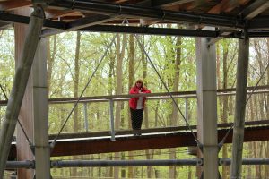 Mäggi Schmitt im Aussichtsturm am Baumwipfelpfad Steigerwald