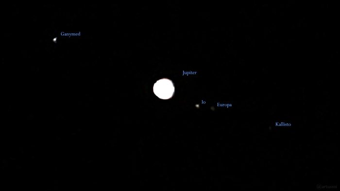 Jupiter und die vier Galileischen Monde am 12. September 2022