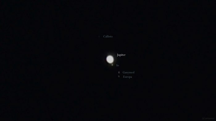 Jupiter und die Galileischen Monde am 28. Februar 2023.