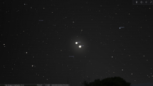 Enge Begegenung der Planeten Venus und Jupiter am Abend des 28. Februar 2023 am Westhimmel von Eisingen.