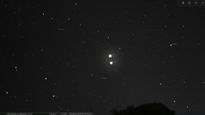 Enge Begegenung der Planeten Venus und Jupiter am Abend des 3. März 2023 am Westhimmel von Eisingen.