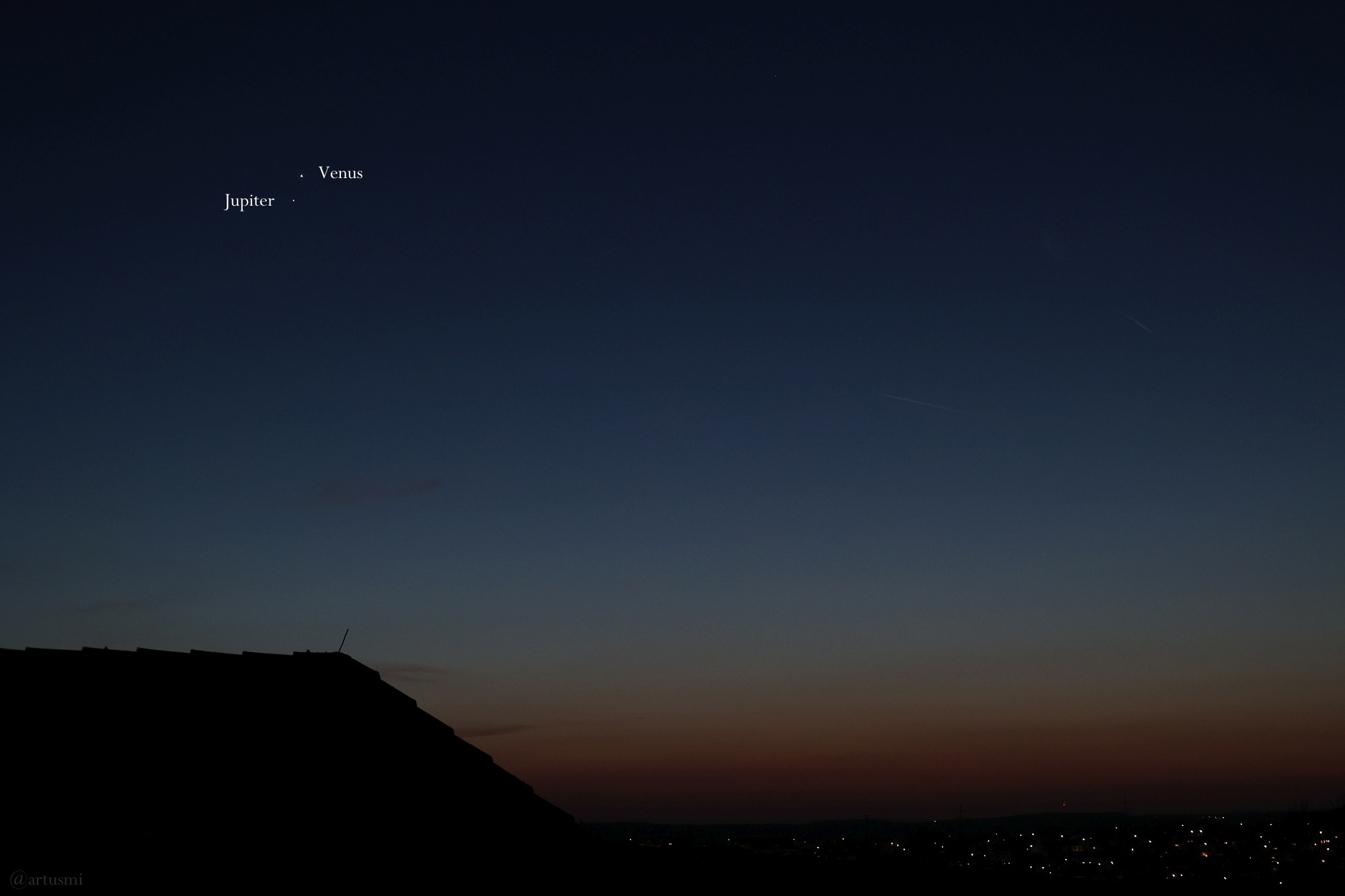 Begegnung von Venus und Jupiter am Abend des 2. März 2023 am Westhimmel von Eisingen.