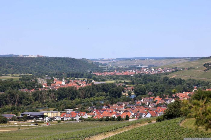 Blick vom Panoramaweg über Sommerhausen nach Winterhausen und Eibelstadt