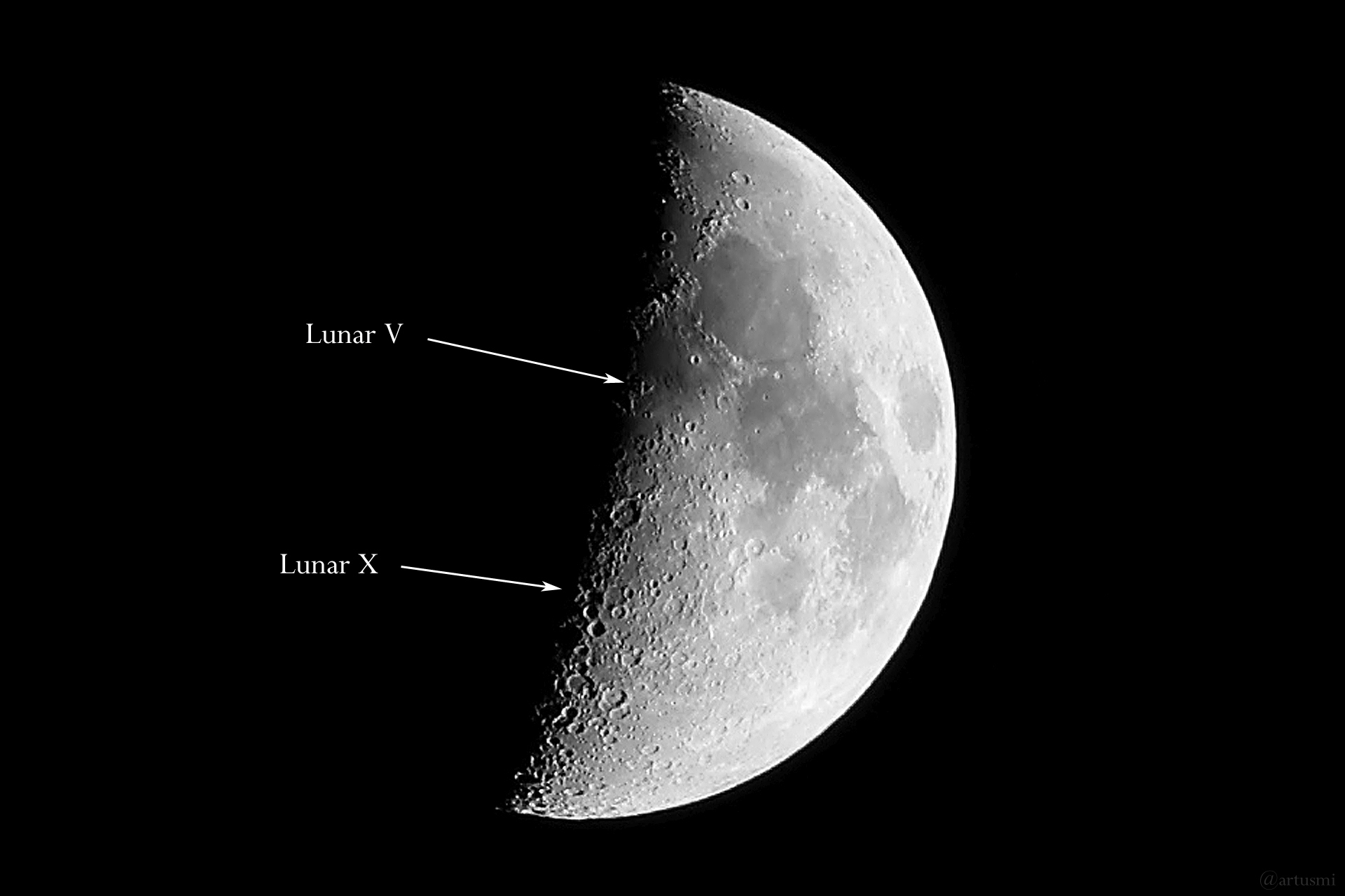 Lunar X und Lunar V am 25. Juni 2023 am zunehmenden Mond