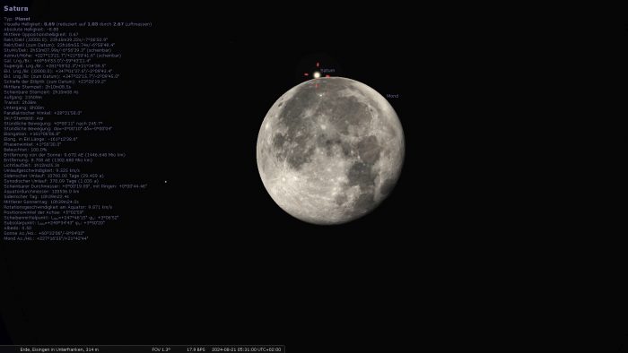 Mond bedeckt Planet Saturn in den frühen Morgenstunden des 21. August 2024