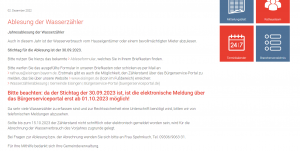 Info der Gemeinde Eisingen zur Ablesung der Wasserzähler 2023